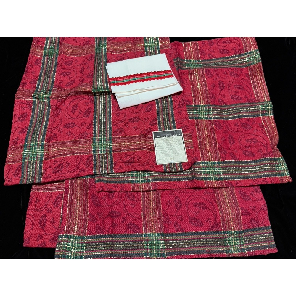 Lot of 4 VTG Windham Weavers Dinner Napkins Gold Accents + Xmas Linen Hand Towel